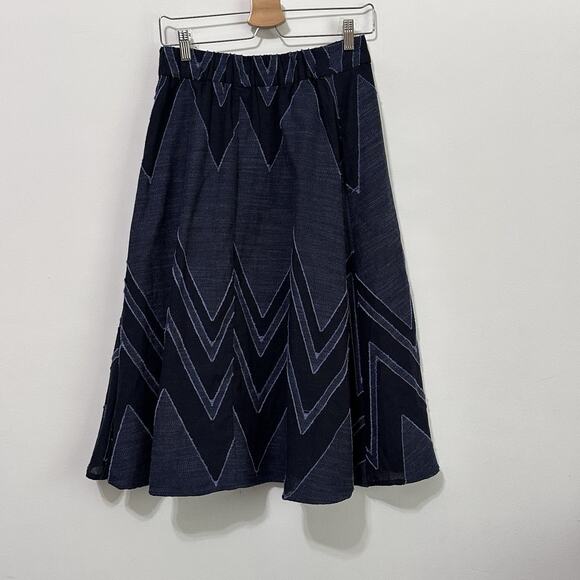 Anthropologie Eva Franco Skirt 6 Blue Textured Chevron Knee Length Boho Party - Picture 9 of 11
